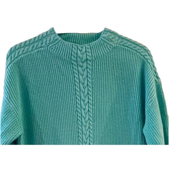 Talbots Sweater Pull Over Sz XL Cable & Rib Knit Teal Green Nylon Wool Blend - Picture 2 of 5